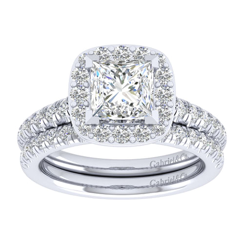 14K White Gold Princess Halo Diamond Engagement Ring
