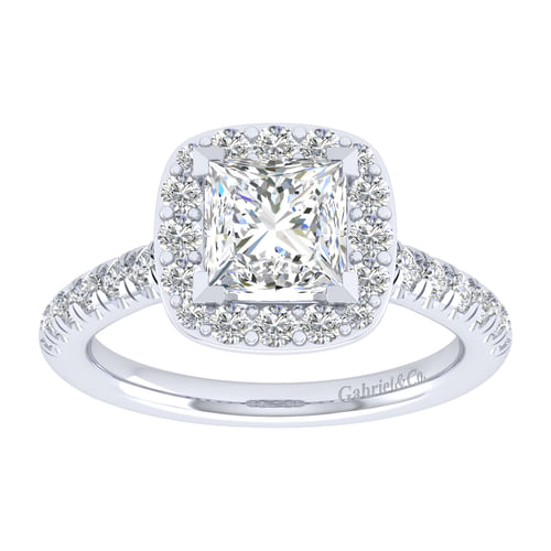 14K White Gold Princess Halo Diamond Engagement Ring