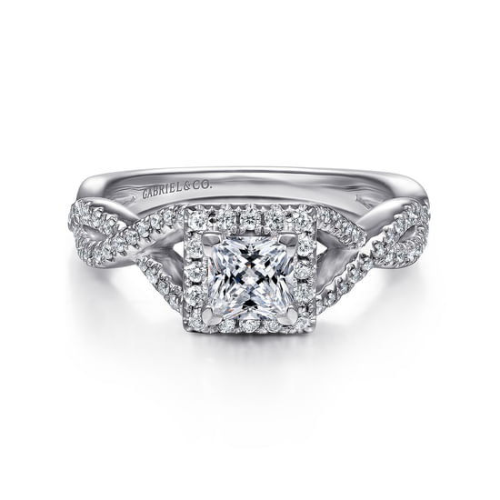 Gabriel - 14K White Gold Princess Halo Diamond Engagement Ring