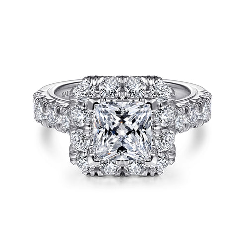 14K White Gold Princess Halo Diamond Engagement Ring
