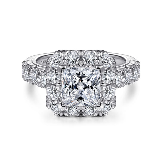 Gabriel - 14K White Gold Princess Halo Diamond Engagement Ring