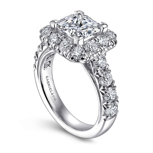 14K White Gold Princess Halo Diamond Engagement Ring