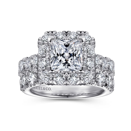 14K White Gold Princess Halo Diamond Engagement Ring