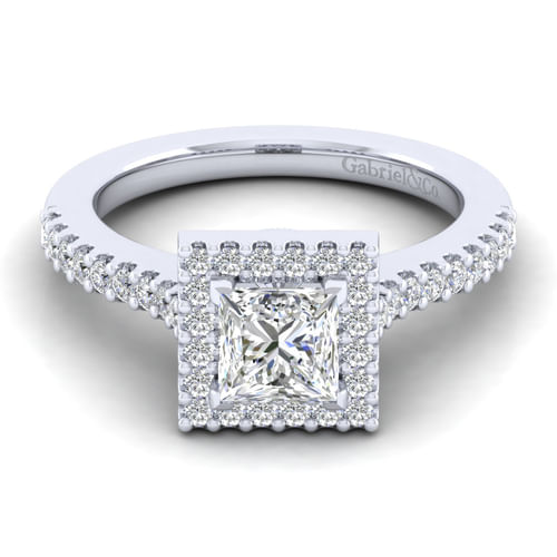 14K White Gold Princess Halo Diamond Engagement Ring