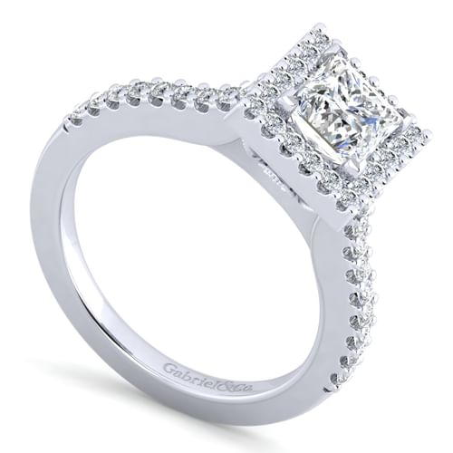 14K White Gold Princess Halo Diamond Engagement Ring