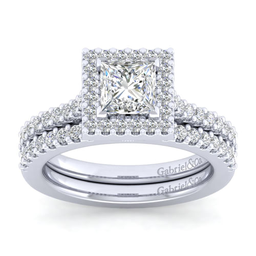 14K White Gold Princess Halo Diamond Engagement Ring
