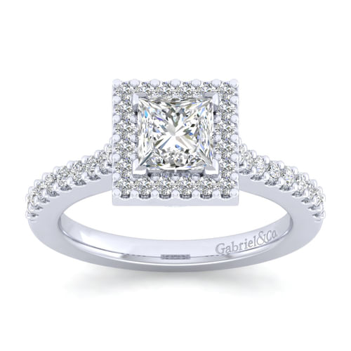 14K White Gold Princess Halo Diamond Engagement Ring