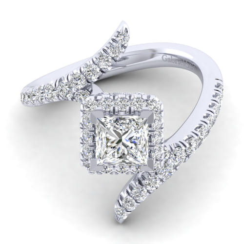 14K White Gold Princess Halo Diamond Engagement Ring