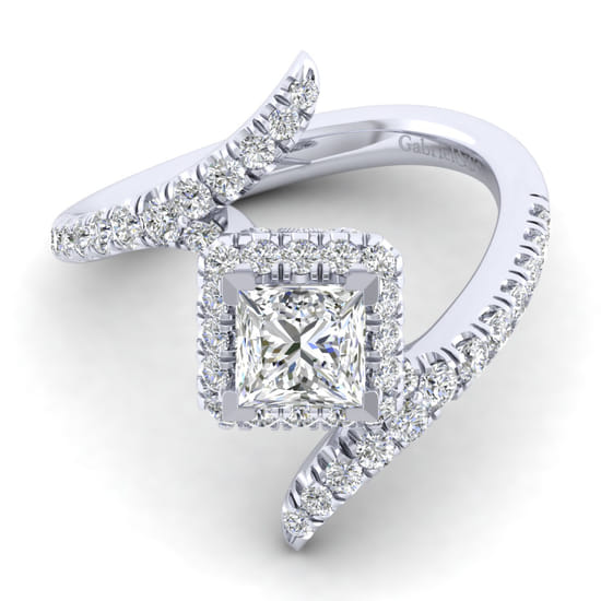 Gabriel - 14K White Gold Princess Halo Diamond Engagement Ring