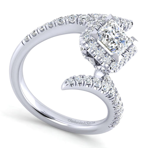14K White Gold Princess Halo Diamond Engagement Ring