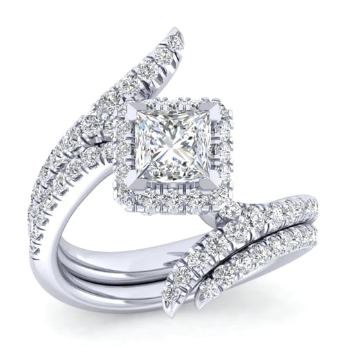 14K White Gold Princess Halo Diamond Engagement Ring