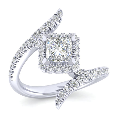14K White Gold Princess Halo Diamond Engagement Ring