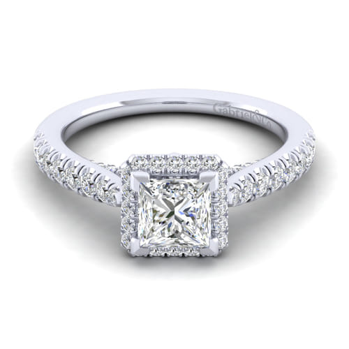 14K White Gold Princess Halo Diamond Engagement Ring