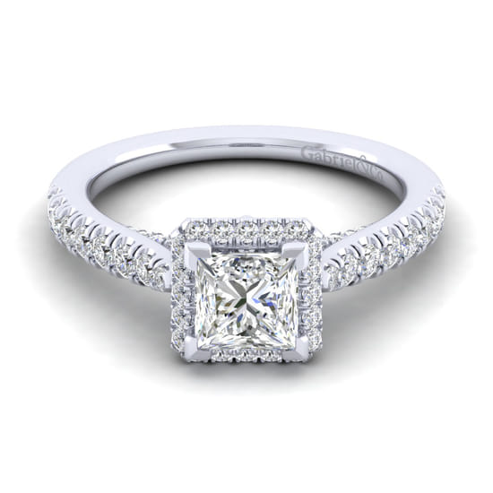 Gabriel - 14K White Gold Princess Halo Diamond Engagement Ring