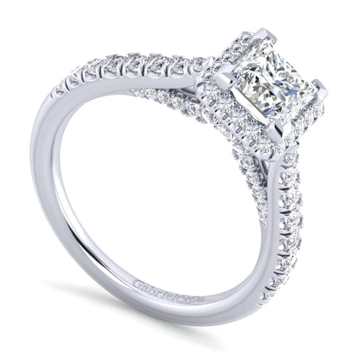 14K White Gold Princess Halo Diamond Engagement Ring
