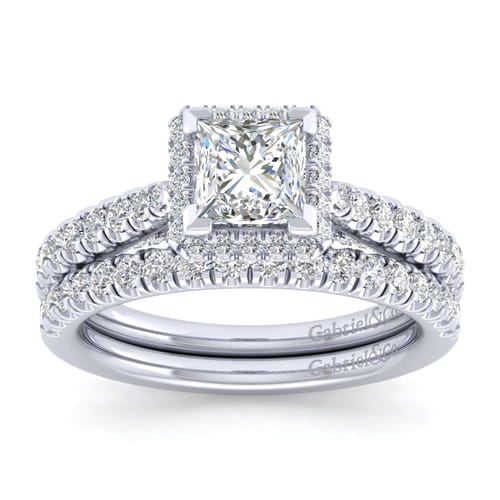 14K White Gold Princess Halo Diamond Engagement Ring