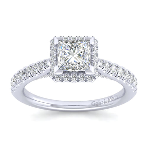 14K White Gold Princess Halo Diamond Engagement Ring