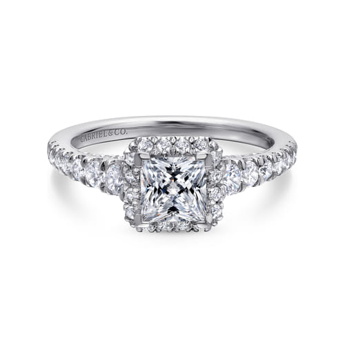 14K White Gold Princess Halo Diamond Engagement Ring