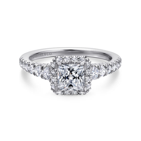 Gabriel - 14K White Gold Princess Halo Diamond Engagement Ring