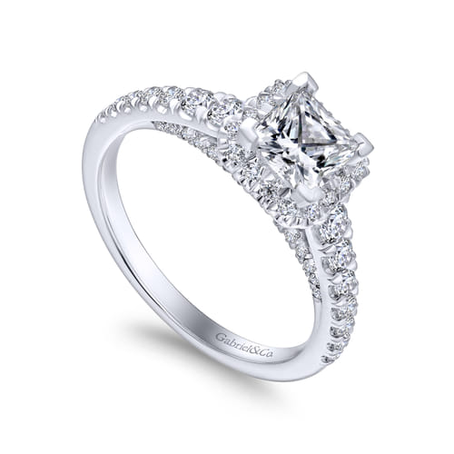 14K White Gold Princess Halo Diamond Engagement Ring