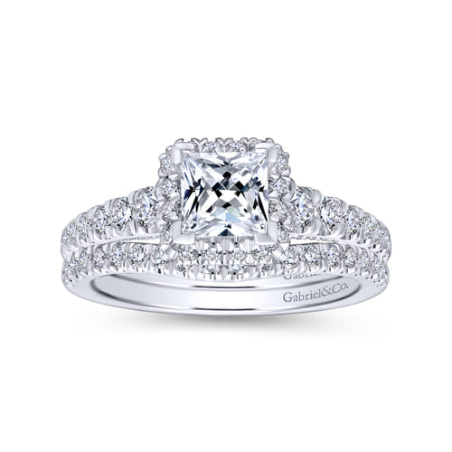 14K White Gold Princess Halo Diamond Engagement Ring