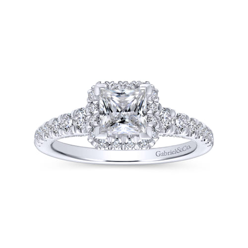 14K White Gold Princess Halo Diamond Engagement Ring