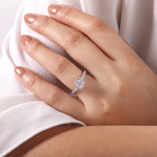 14K White Gold Princess Halo Diamond Engagement Ring