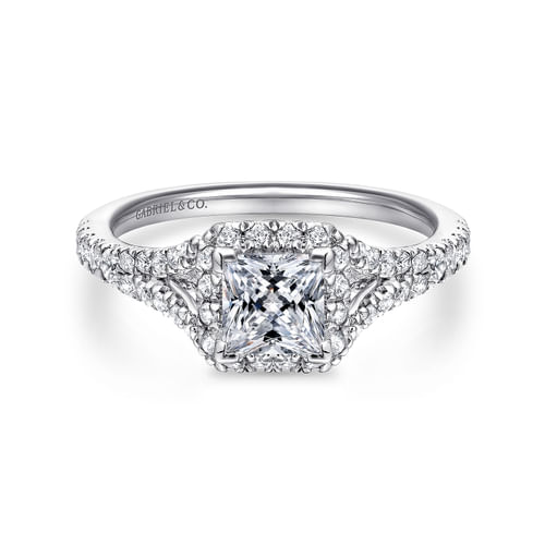 14K White Gold Princess Halo Diamond Engagement Ring