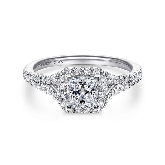 Gabriel - 14K White Gold Princess Halo Diamond Engagement Ring