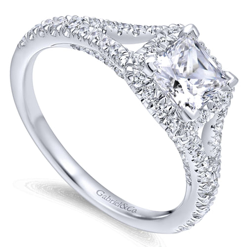 14K White Gold Princess Halo Diamond Engagement Ring