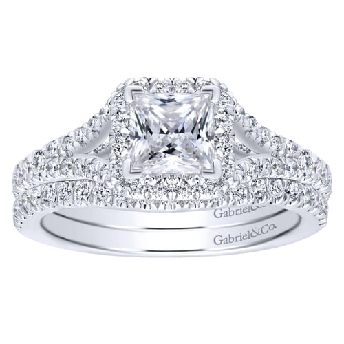 14K White Gold Princess Halo Diamond Engagement Ring
