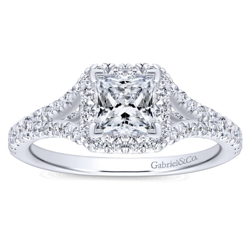 14K White Gold Princess Halo Diamond Engagement Ring
