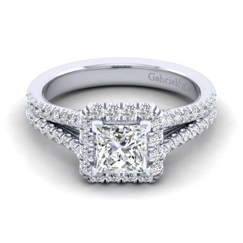 14K White Gold Princess Halo Diamond Engagement Ring