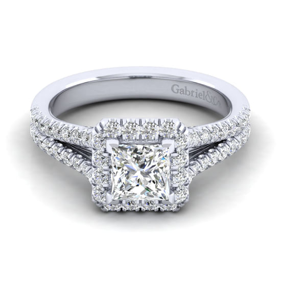 Gabriel - 14K White Gold Princess Halo Diamond Engagement Ring