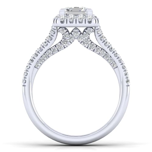 14K White Gold Princess Halo Diamond Engagement Ring