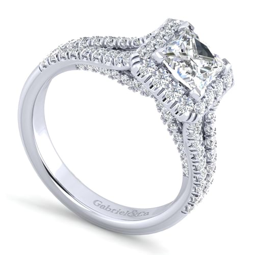 14K White Gold Princess Halo Diamond Engagement Ring