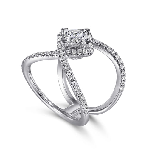 14K White Gold Princess Halo Diamond Engagement Ring 14K White Gold Princess Halo Diamond Engagement Ring