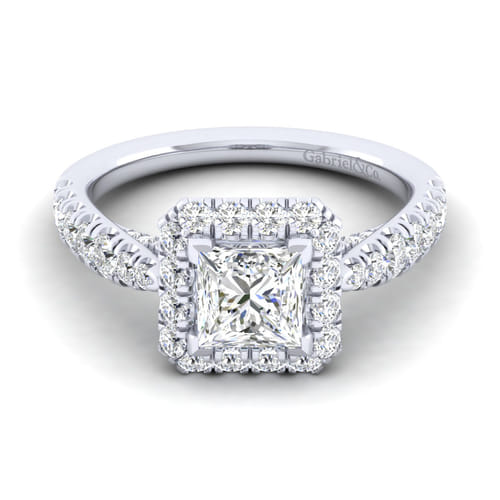 14K White Gold Princess Halo Diamond Engagement Ring