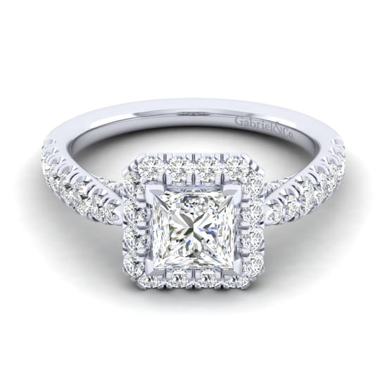 Gabriel - 14K White Gold Princess Halo Diamond Engagement Ring