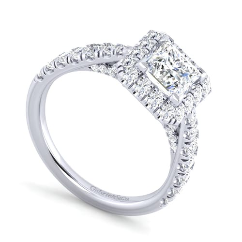 14K White Gold Princess Halo Diamond Engagement Ring