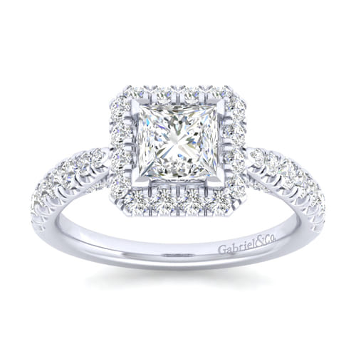14K White Gold Princess Halo Diamond Engagement Ring