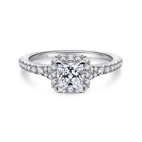 Gabriel - 14K White Gold Princess Halo Diamond Engagement Ring