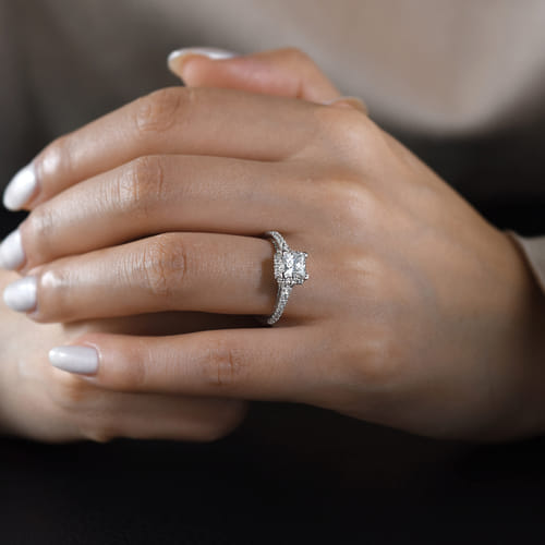 14K White Gold Princess Halo Diamond Engagement Ring 14K White Gold Princess Halo Diamond Engagement Ring