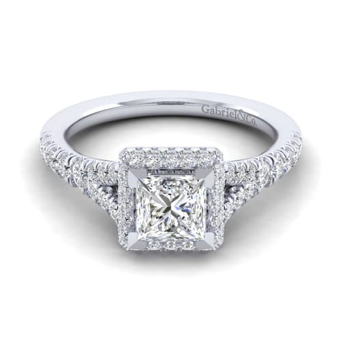 14K White Gold Princess Halo Diamond Engagement Ring