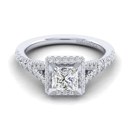 Gabriel - 14K White Gold Princess Halo Diamond Engagement Ring