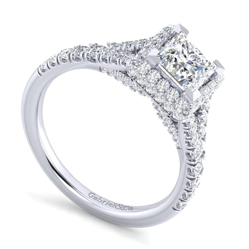 14K White Gold Princess Halo Diamond Engagement Ring