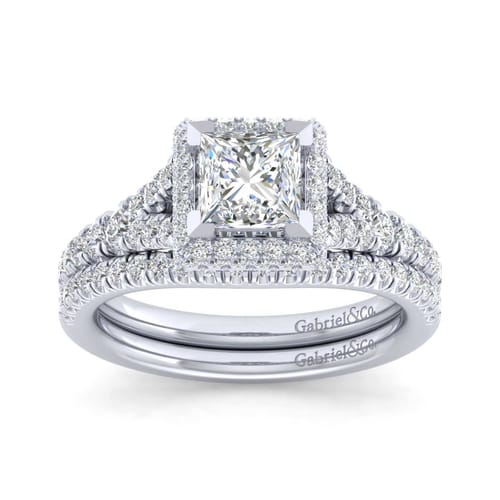 14K White Gold Princess Halo Diamond Engagement Ring