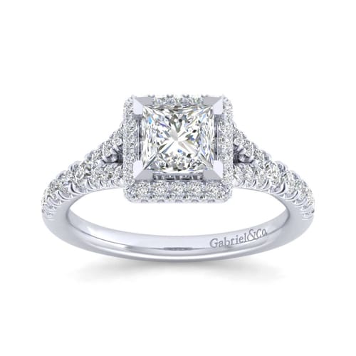 14K White Gold Princess Halo Diamond Engagement Ring