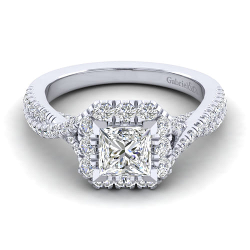 14K White Gold Princess Halo Diamond Engagement Ring