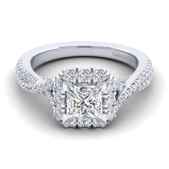 Gabriel - 14K White Gold Princess Halo Diamond Engagement Ring
